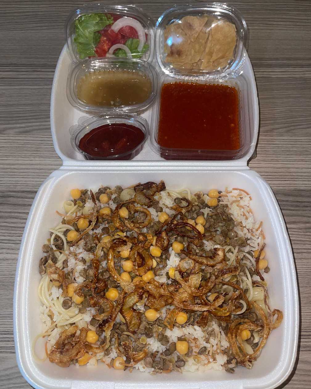 Koushary + Liver + Salade + Crispy Bread