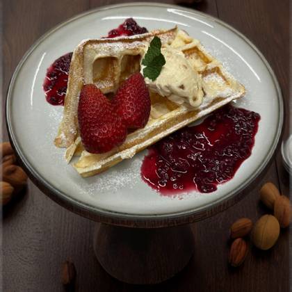 Peanut butter, mascarpone & jam waffle
