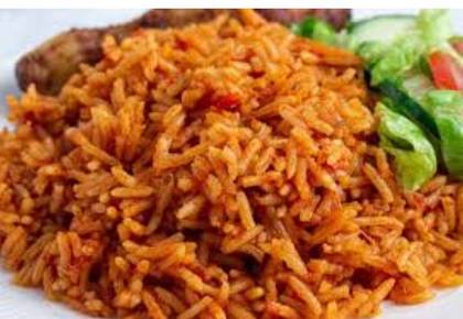 Jollof with fried chicken fried plantain