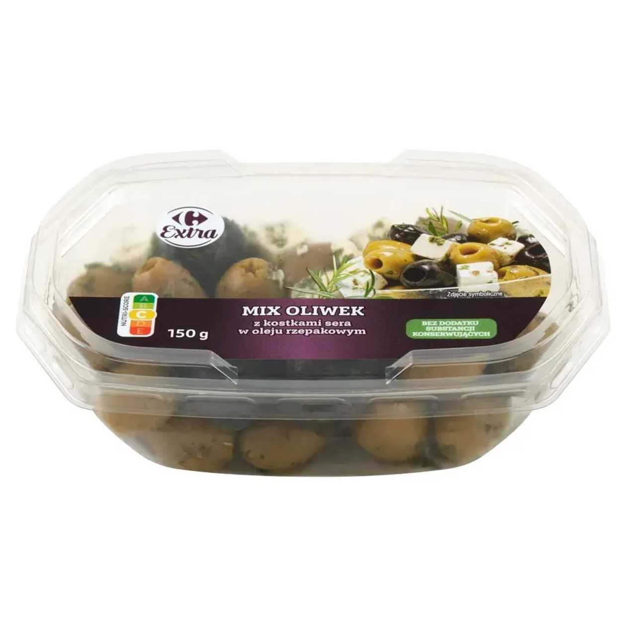 Carrefour Extra Mix of olives with cheese cubes in rapeseed oil 150 g