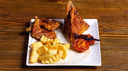Chicken Tabaka with Fried Potatoes