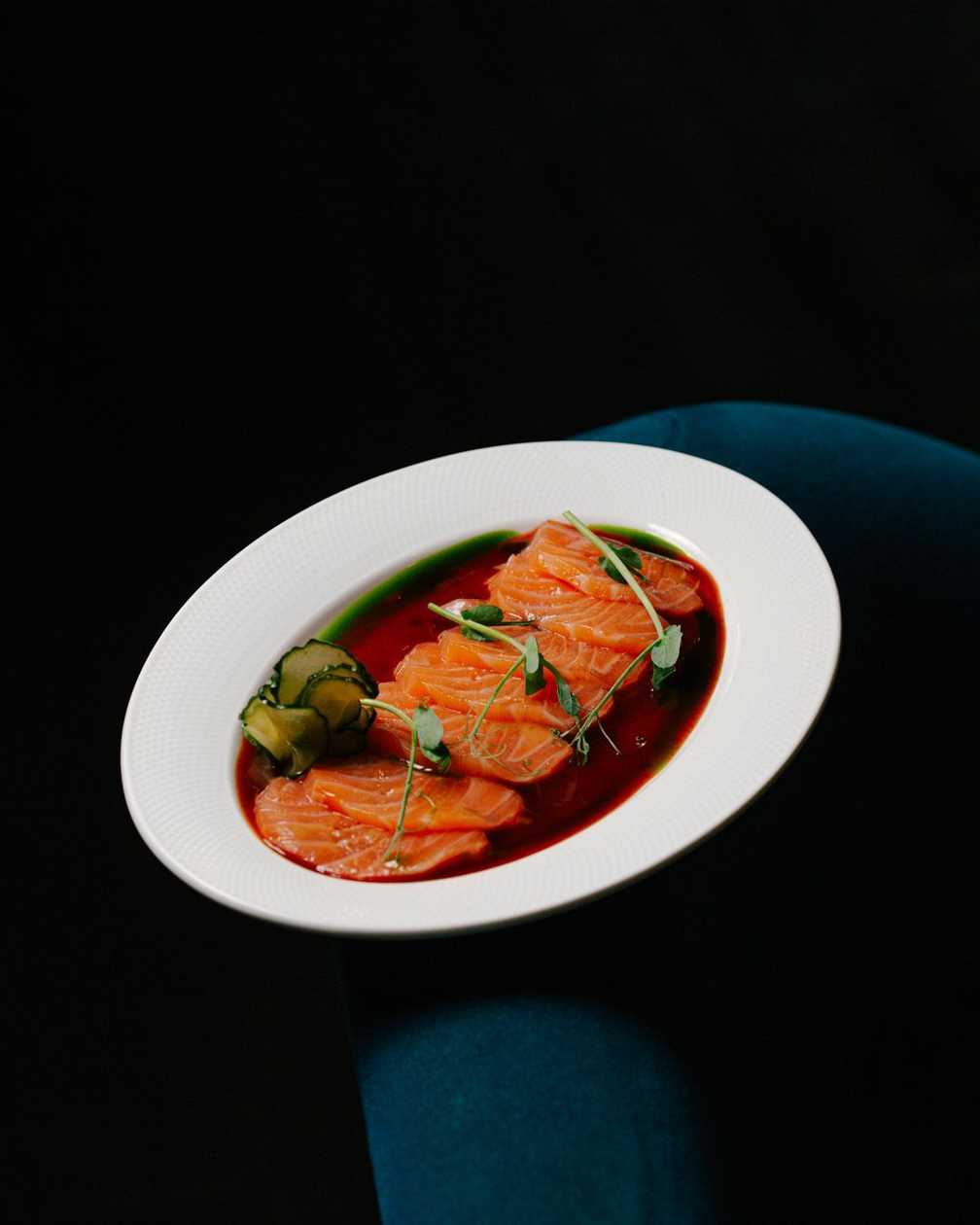 Salmon Sashimi with Kango Chi Sauce