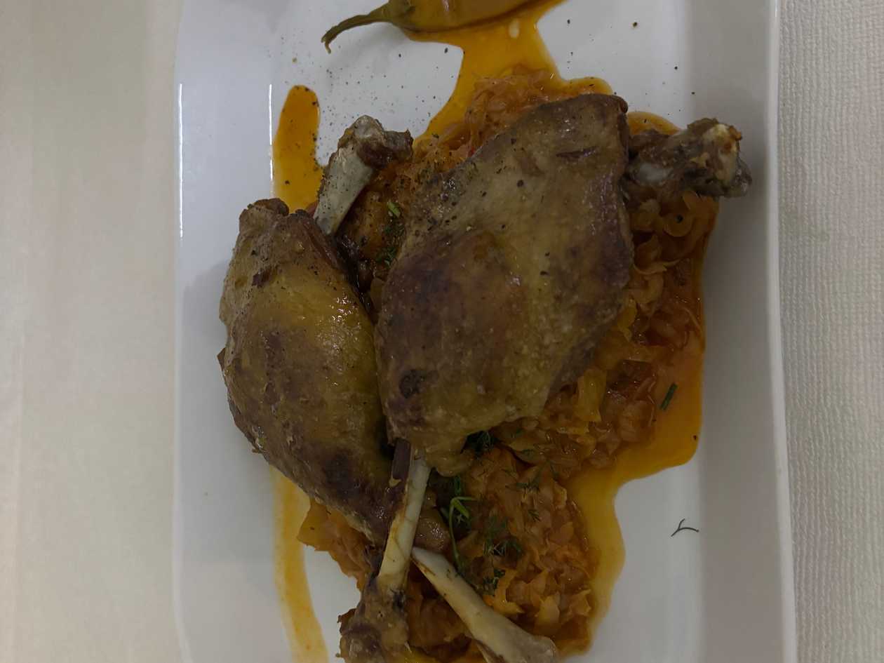 Duck legs on cabbage