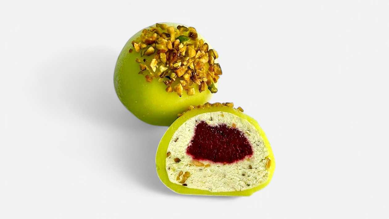 Pistachio and Raspberry Mochi