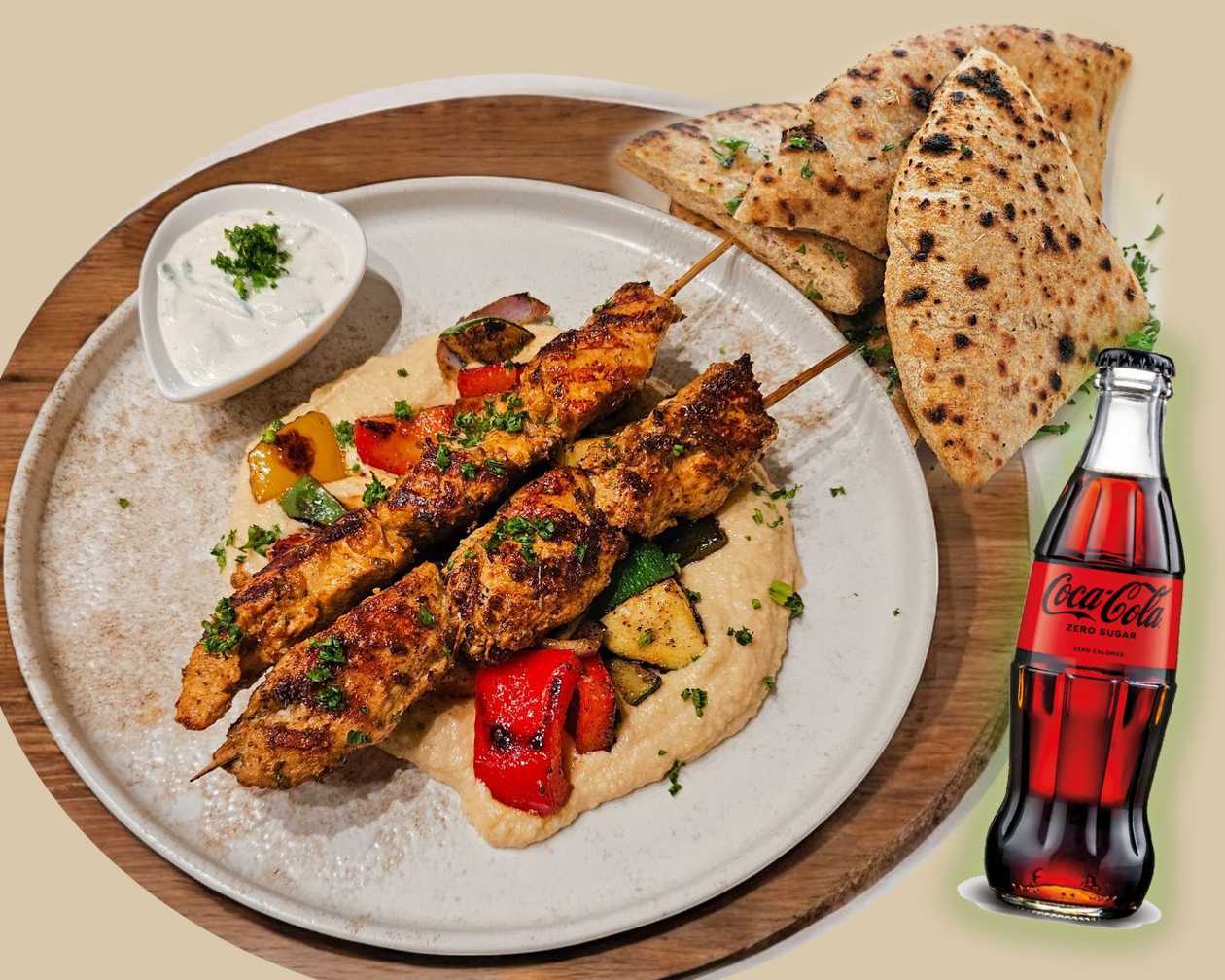 Chicken Skewers + Pita + Coca-Cola / Zero