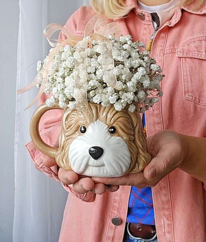 Small Floral Arrangement in a "Dog" Mug, 1 pc.