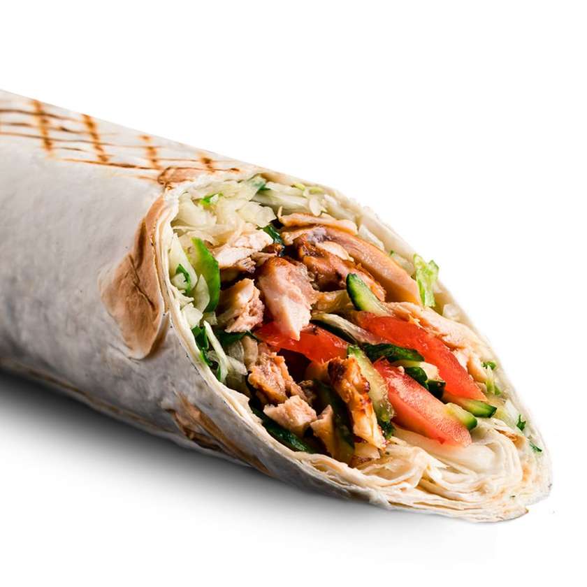 Veal kebab in tortilla