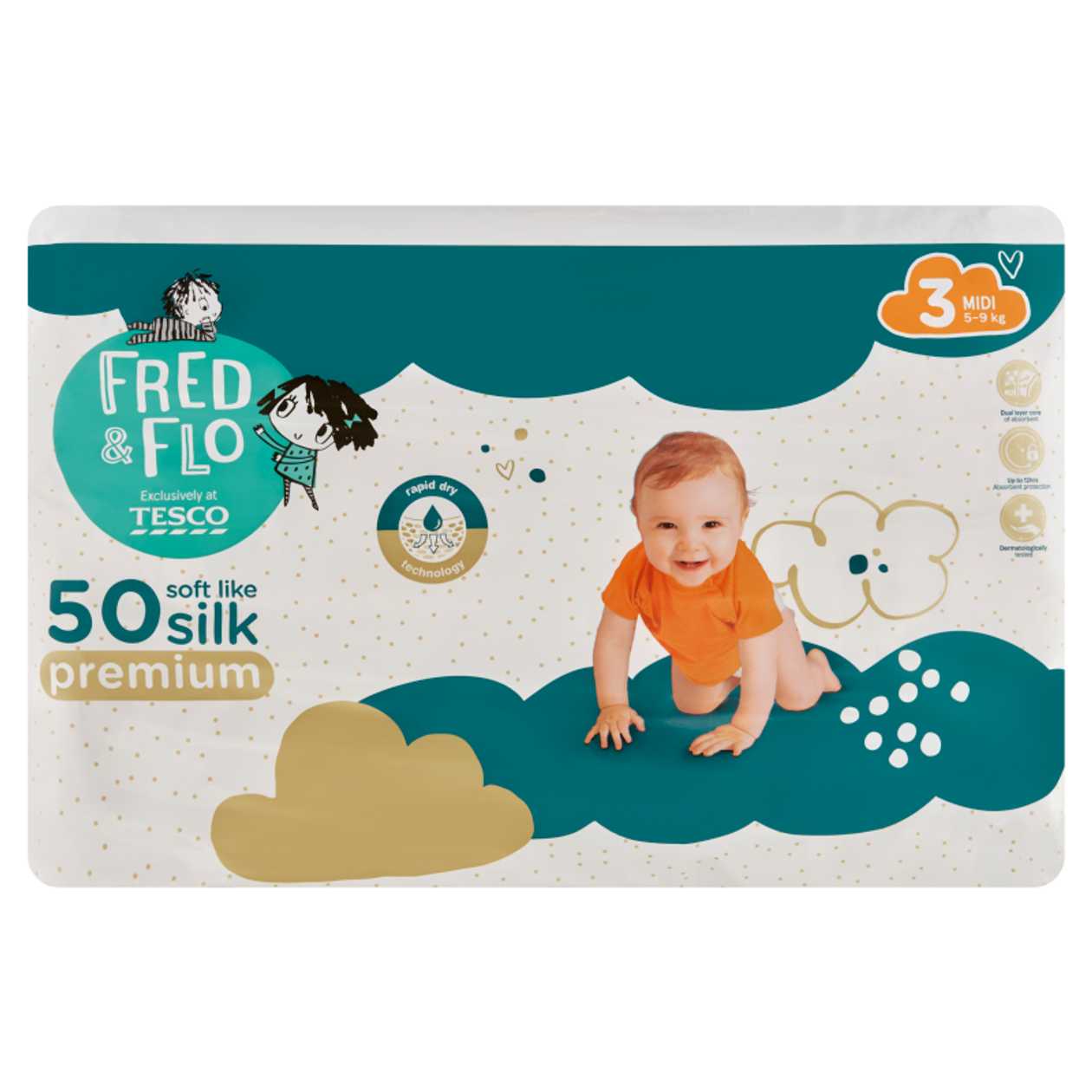 Fred &amp; Flo Prem. Diapers 3 Midi 50 pcs