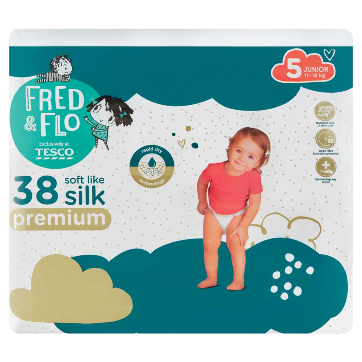 Fred &amp; Flo Prem. Diapers 5 Junior 38 pcs