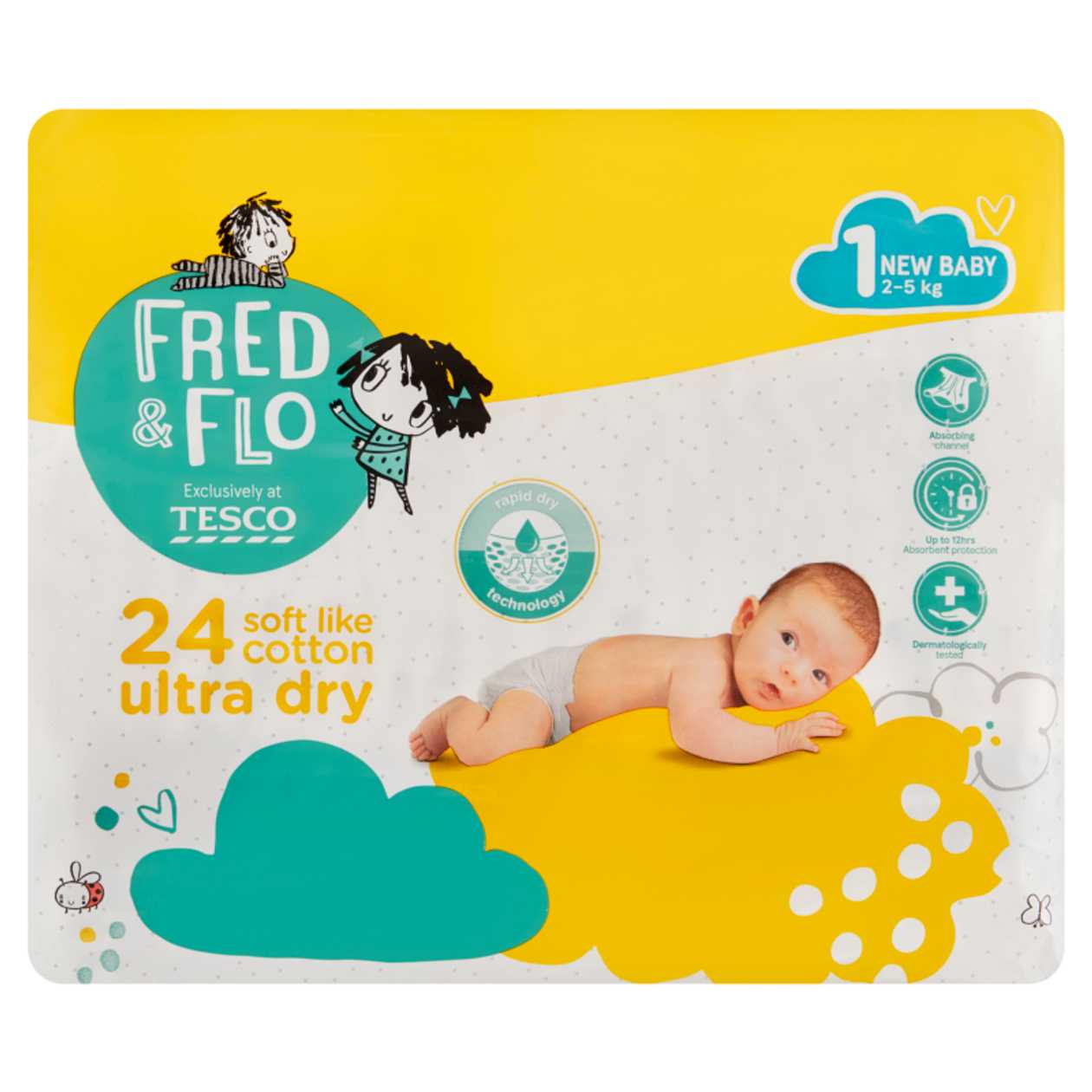 Fred &amp; Flo Ultra Dry Diapers 1 New Baby Mp 24 pcs