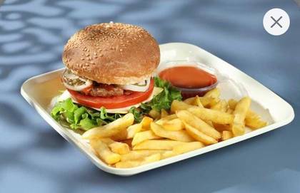 Beef burger ( single layer ) + fries+ ketchup