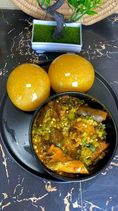 Okro soup with cow meat(served with fufu/eba)