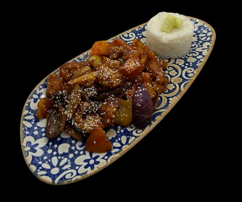 Meniu Chilli chicken cu orez basmati