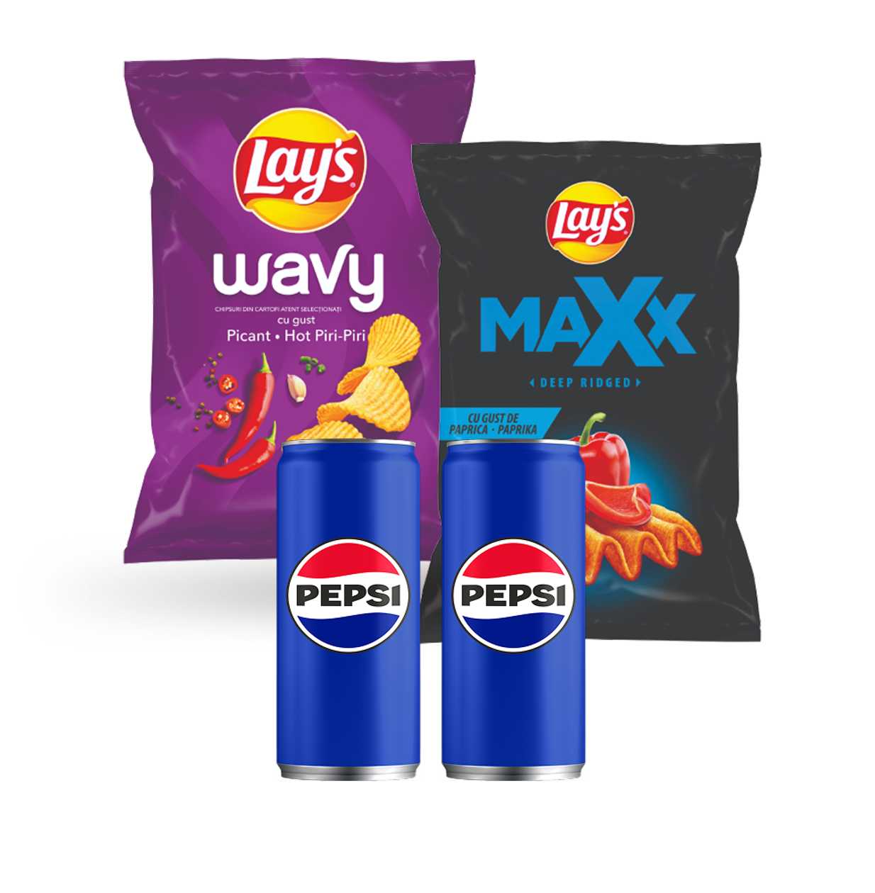 2 x Pepsi Cola, Doza, 250 ml + Lay's Wavy, 115 g + Lay's Max, 115 g