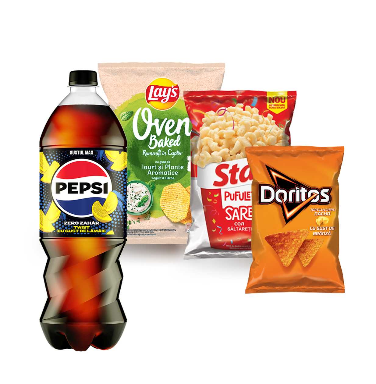 Pepsi Twist Zero Zahar, Bautura Cola, Pet, 2 l  + Lay's Baked, 105 g + Doritos, 90 g + Star, 80 g