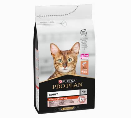 Ração para gatos adultos com suporte às funções vitais, com salmão.