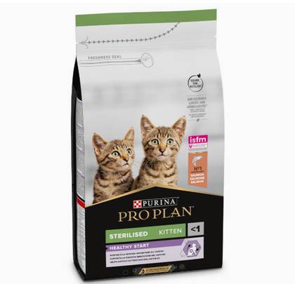 Ração para gatinhos esterilizados com início saudável, com salmão.
