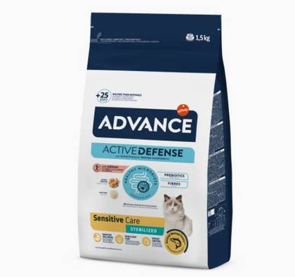 Ração para gatos adultos esterilizados com digestão sensível, com salmão e cevada.