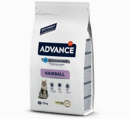 Ração para gatos adultos com tendência à formação de bolas de pelo, com peru e arroz.