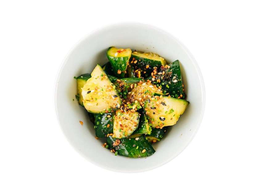 tsukemono cucumbers with kimchi sesame