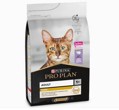 Ração leve para gatos adultos, com peru.