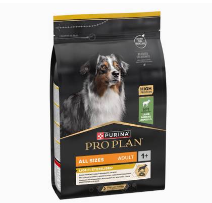 Ração leve para cães esterilizados de todos os tamanhos, rica em frango.