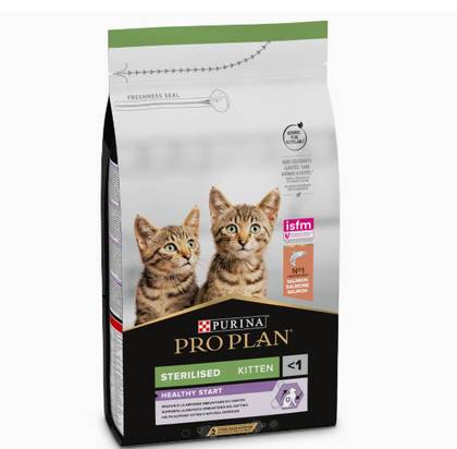Ração para gatinhos esterilizados com início saudável, com salmão.