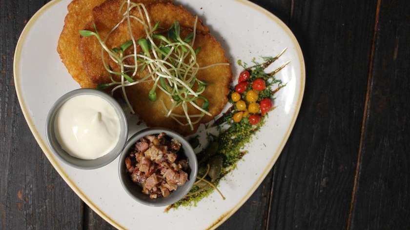 Potato Pancakes with Cracklings and Sour Cream