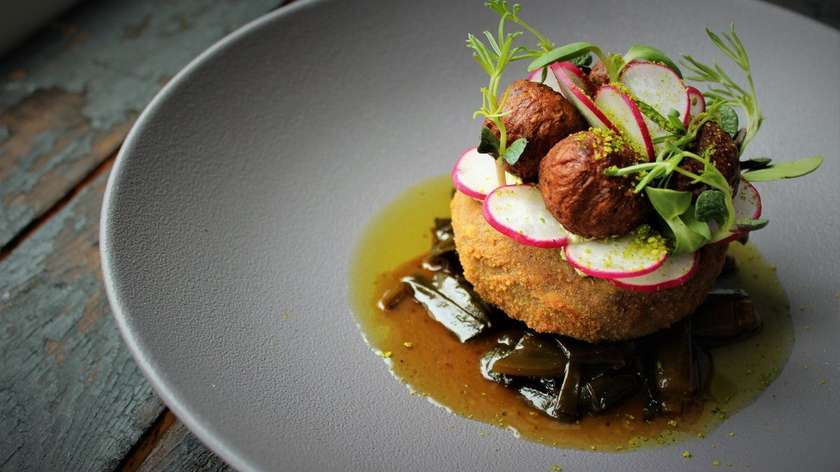 Portobello Mushroom with Vegan Meatballs