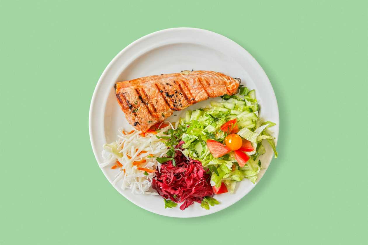 Copy of Grilled salmon with herbs, side dish, salad and dressing