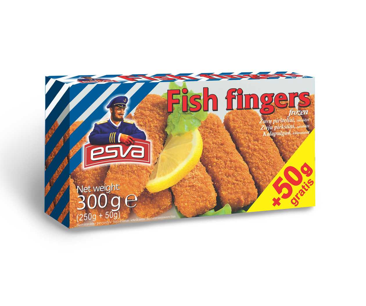 Žuvų piršteliai ESVA (50%), 250+50g
