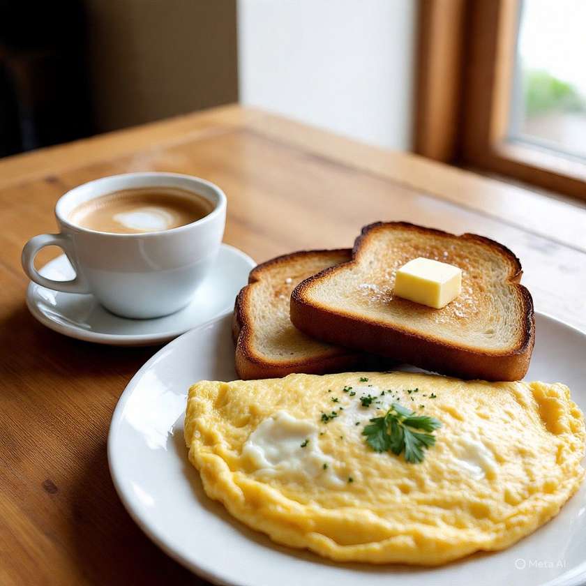 Toast of Bread, Omelet and Coffee