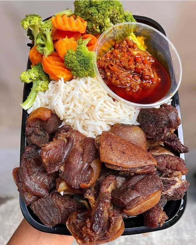 White Rice with Fried Goat