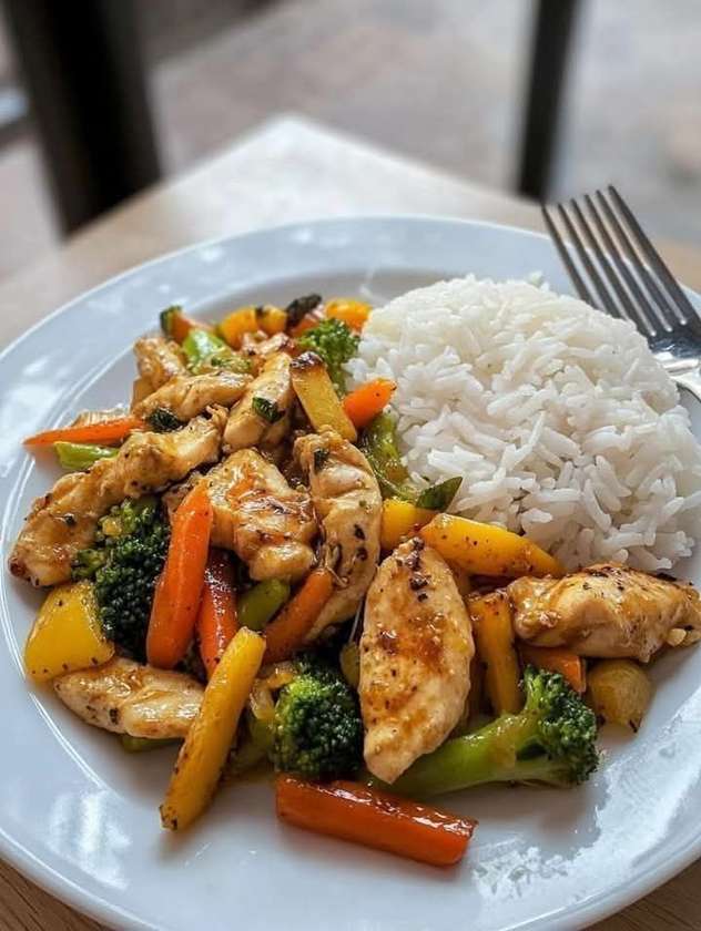 White rice with chicken sauce
