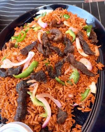 Jollof Rice with Fried Goat