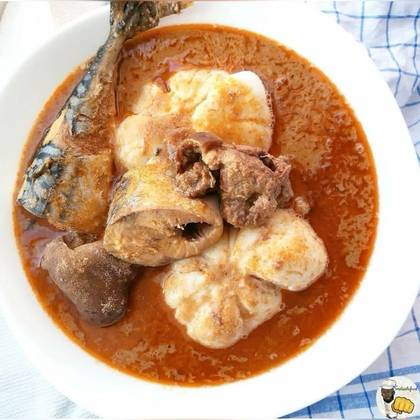 Banku and Fresh Salmon Soup