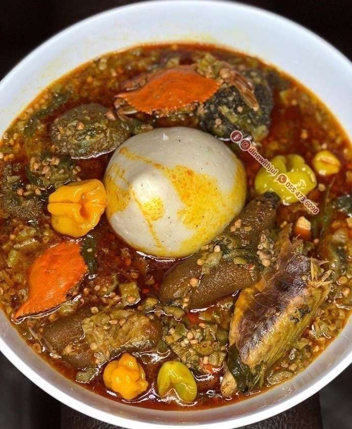 Banku and Smoked Salmon okro