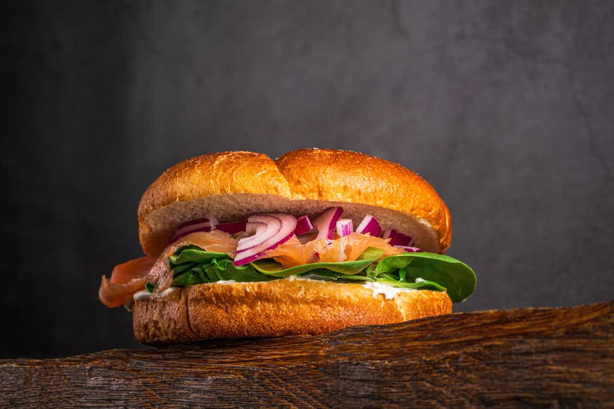 Burger with lightly salted salmon