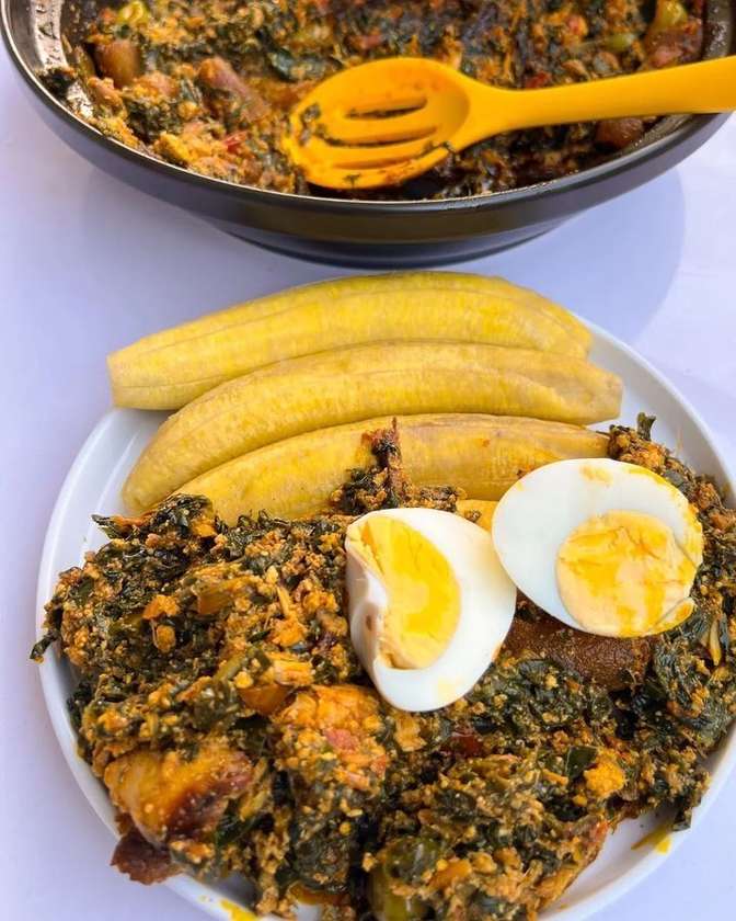 Ampesi (Yam or Plantain) with Garden Eggs stew and Kontomire