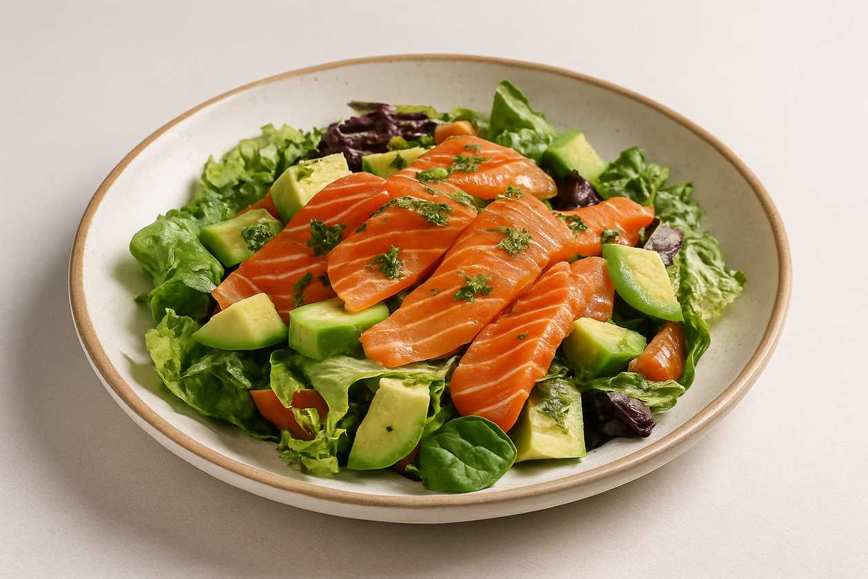 Avocado salad with salmon