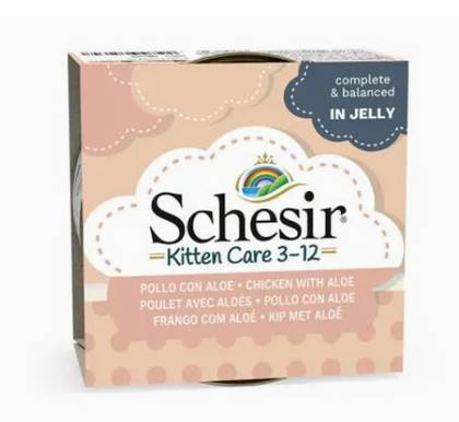 Schesir Kitten Care 3-12 Can of Chicken and Aloe in Jelly for Kittens