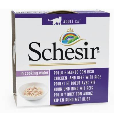 Schesir Can of Natural Chicken and Beef with Rice in Water Broth
