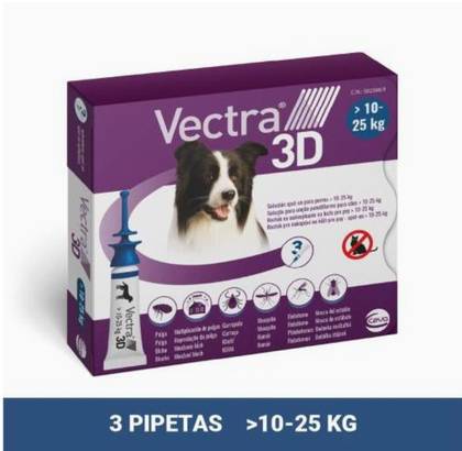 Vectra 3D Antiparasitic Pipettes for Dogs 10–25Kg 3 Units