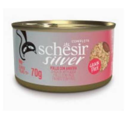 Schesir Senior Silver Duo Mix Can of Mousse and Chunks with Chicken and Duck