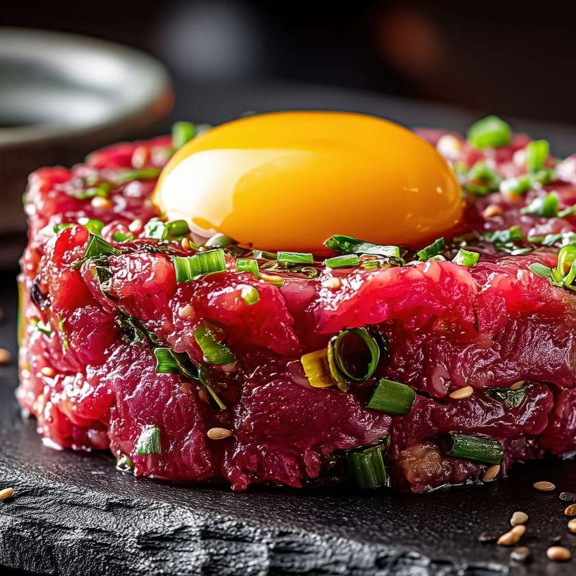Beef Tartare with Onion, Garlic, Spices and Toast