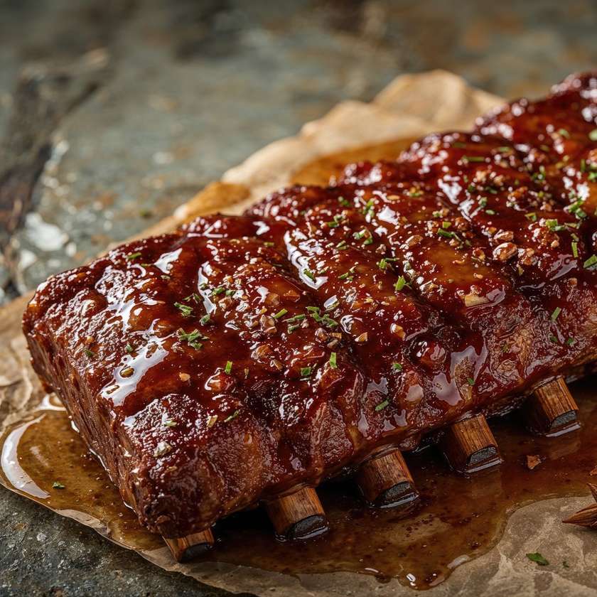 Roasted Pork Ribs Marinated in Honey and Spices, Served with Mustard