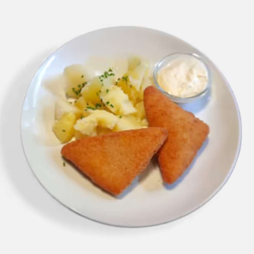 Fried Gouda, Buttered Potatoes with Chives, Tartar Sauce