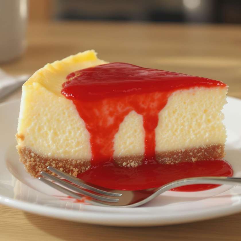 Homemade Cheesecake, Light Cheesecake with Strawberry Sauce