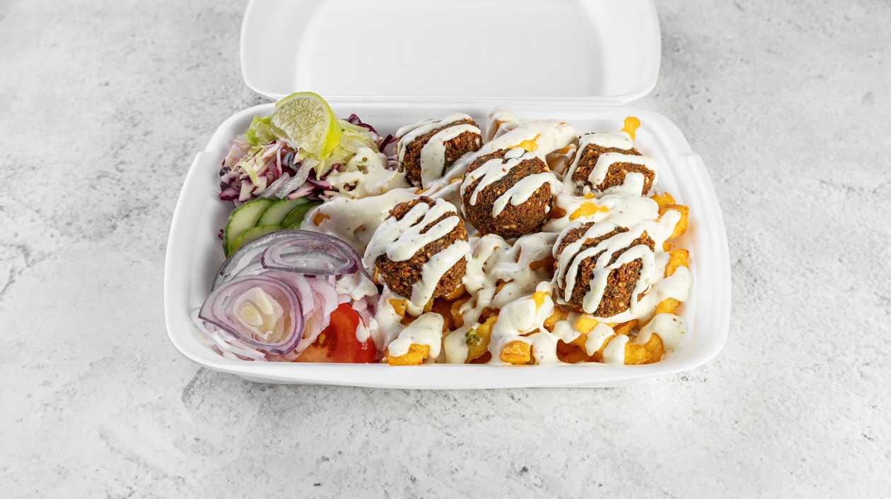 Falafel kastē + frī liels
