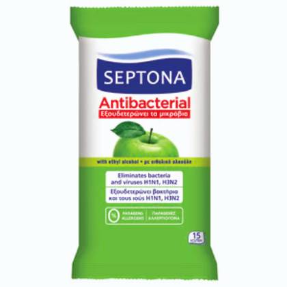 Septona Antibacterial Wet Wipes Green Apple Extract 15 Count